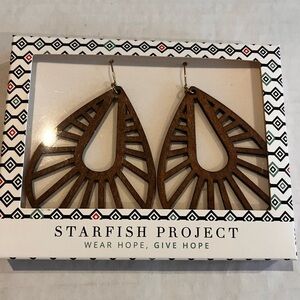 Starfish Project 3 1/4” New Bohemian Teardrop Earrings Geometric Pattern Wood